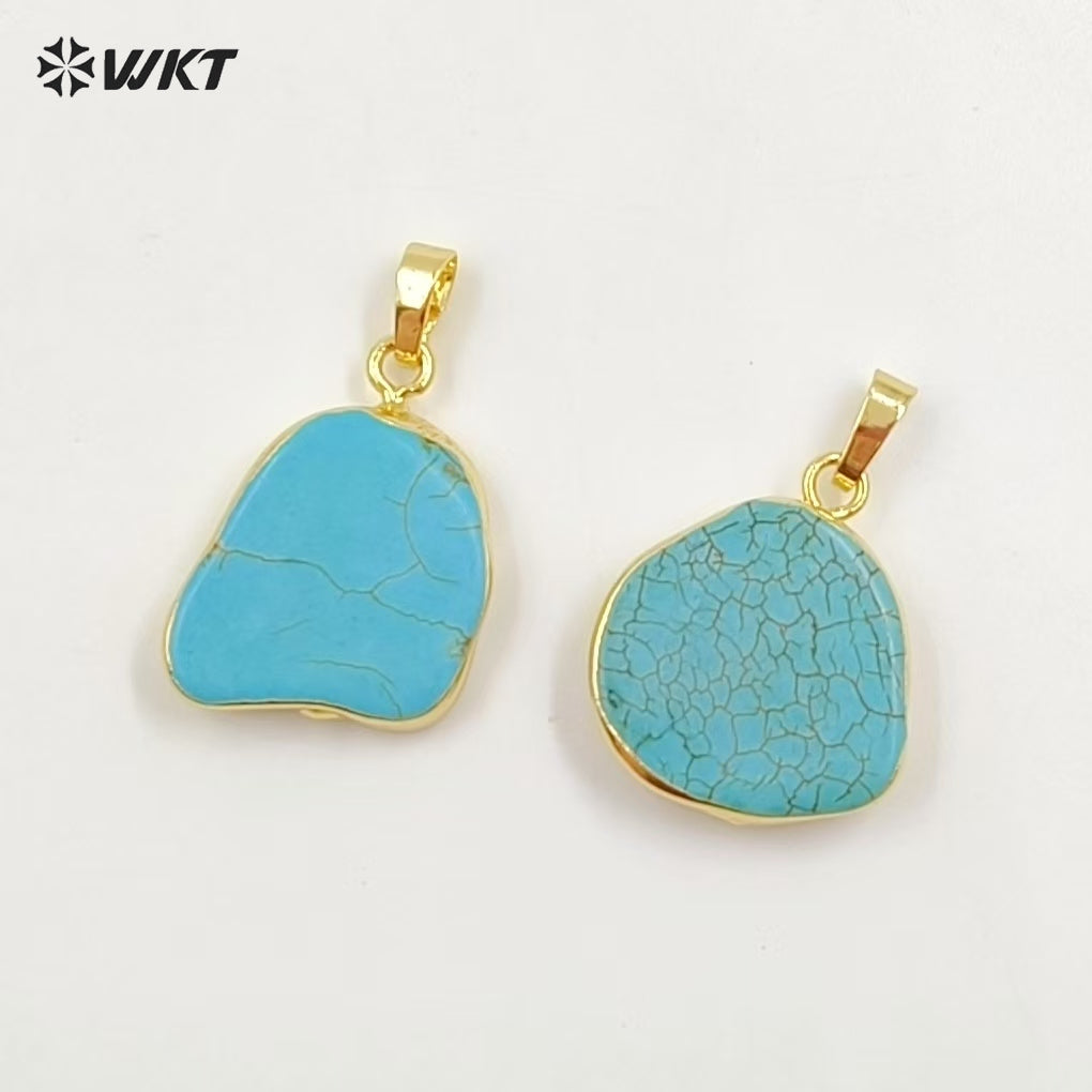 WT-P153 Hot Natural Slice Turquoise Pendants in Randomly Shape With 18 Gold Edged