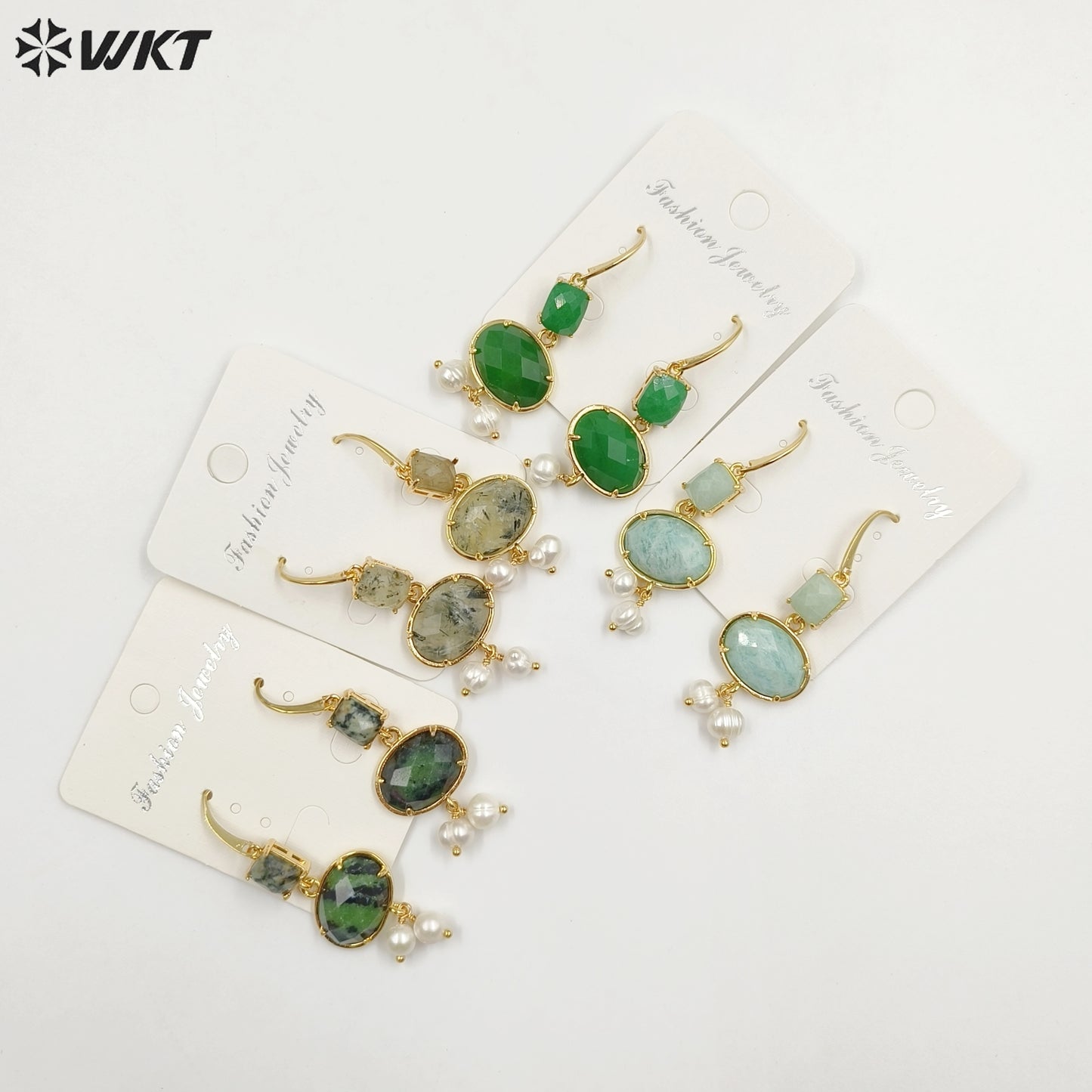 WT-MPE110 Bohemia Elegant Natural Pearl and Stone 18k Gold Plated Gift for Women Weeding 58mm Romantic Pendant Earrings