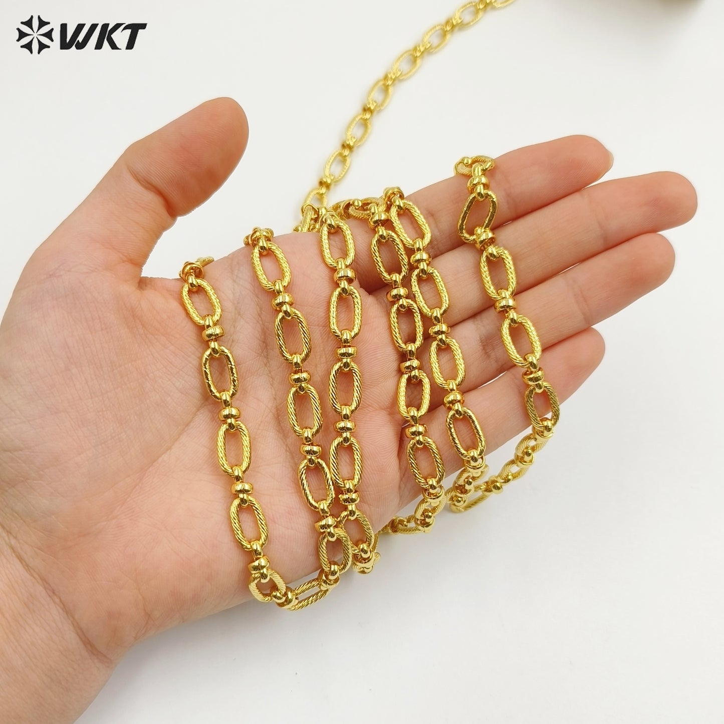 WT-BC258 New Styles 18k Real Gold Plated Yellow Brass Chain Resist Tarnished Hammer Pattern Big Metal Chain for Necklace Design
