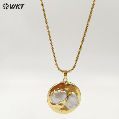 WT-JN306 Wholesale High Quality Attractive 18K Gold Plated Round Large Freshwater Pearl Unisex Necklace for Daily Decoration