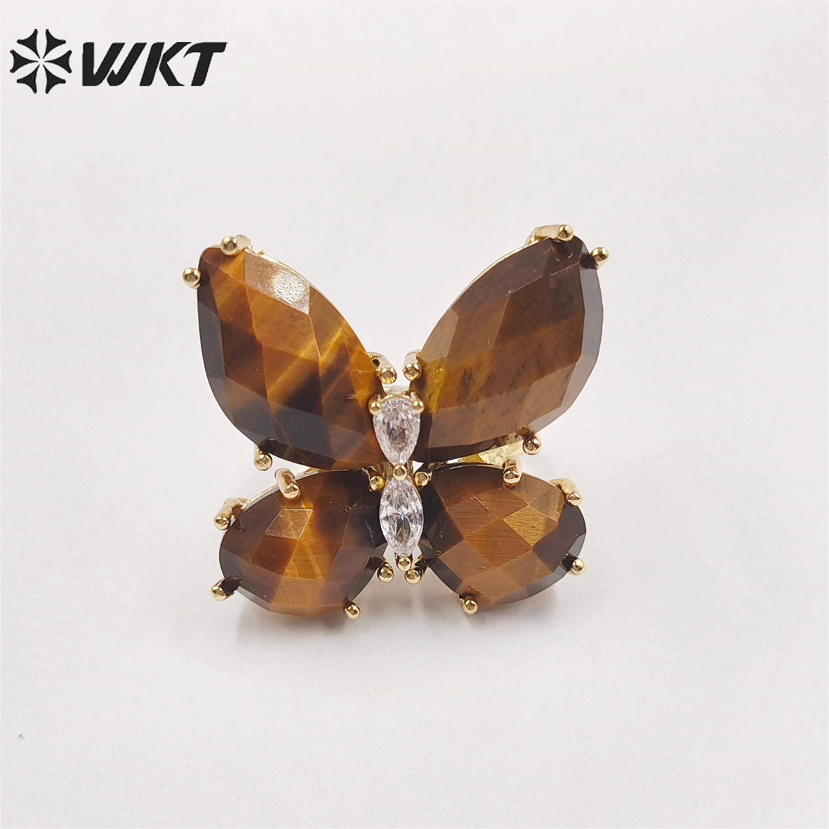 WT-R463 Wholesale Newest Handmade Design Ins Popular Stone Ring Natural Rose Quartz butterfly Ring for Girl Daily Party Ring