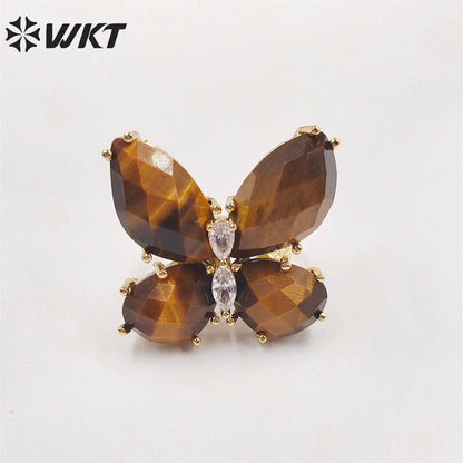 WT-R463 Wholesale Newest Handmade Design Ins Popular Stone Ring Natural Rose Quartz butterfly Ring for Girl Daily Party Ring