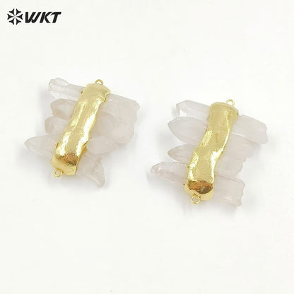 WT-P1612 WKT New Design Gold Electroplated Natural Crystal Quartz Pendant Lady Fashion Double Loops Stone Pendant