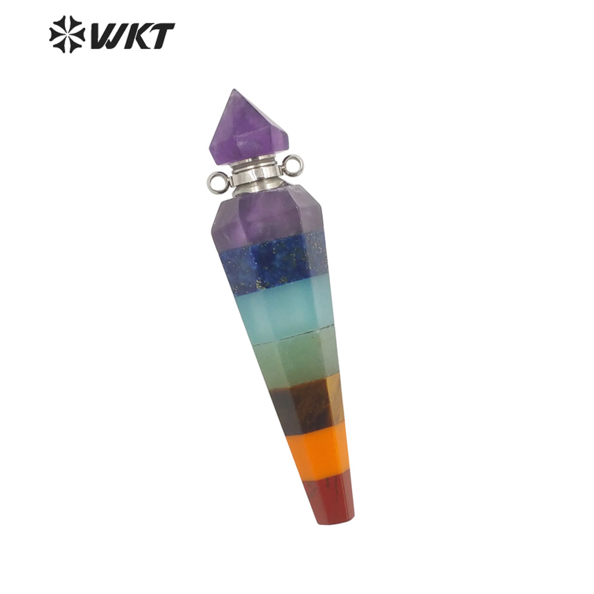 WT-P1870 Wholesale Fashion Energy CONICAL SHAPE Stone Pendant Load Perfume Bottle for Necklace Seven Chakela Bullet Bottle