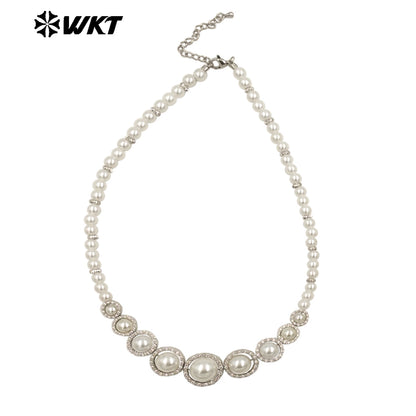 WT-JN290 Stylish Gold Beads Interspersed With Silver Beads Pearl Round Necklace With Small Zircon Jewelry Accessories for Women
