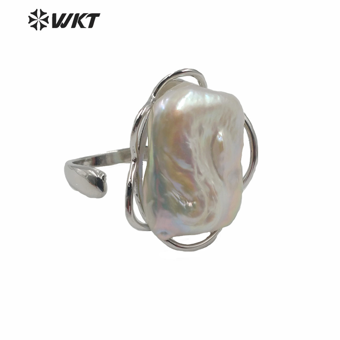 WT-R354 Wholesale Fashion Gold Plated Bezel Setting Square Pearl Ring Women Fashion Bride Wedding Pearl Ring