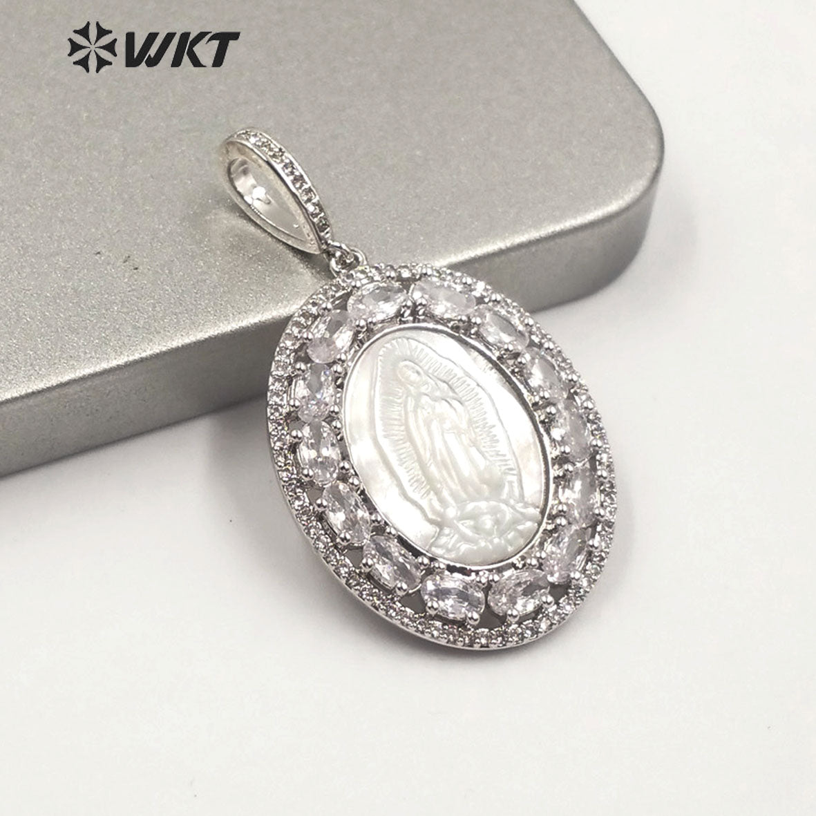 MP142 Wholesale the Virgin Mary Pendant CZ Stone With Natural Shell Pendant Lady Charm Jewelry Virgin Mary Shell Pendant
