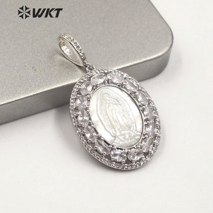 MP142 Wholesale the Virgin Mary Pendant CZ Stone With Natural Shell Pendant Lady Charm Jewelry Virgin Mary Shell Pendant