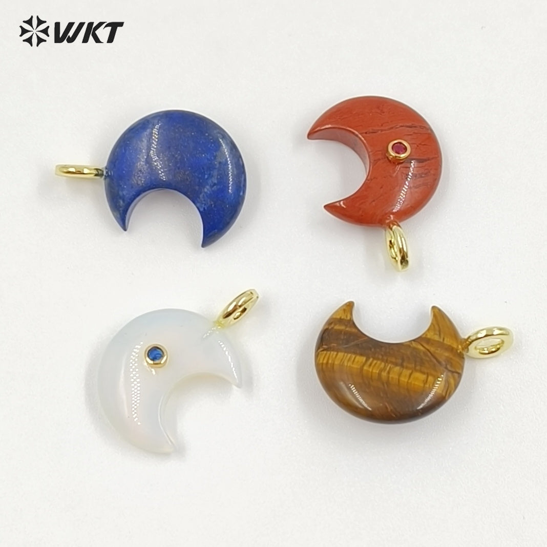 WT-P2098 Good Quality Zircon And Multiple Natural Gemstones Moon Shape Pendants As Female Handmade Earrings Accessories