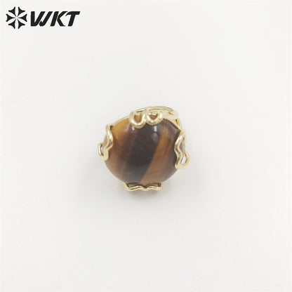 WT-R440 Wholesale Fashion 18k Real Gold Plated Resist Tarnishable Handmade Claw Setting Round Gemstone Ring in Adjustable Size