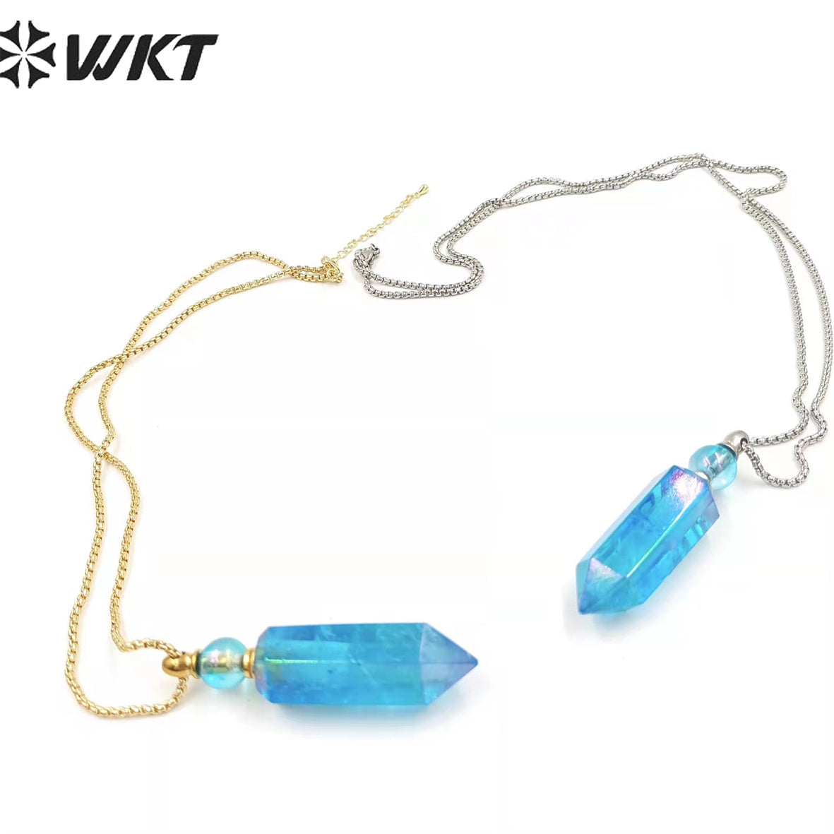 WT-N1366 Natural Spar Aura Plated Crystal Quartz Pendant Dazzling Elegant Necklace for Women Gifts Perfume Bottle Necklace