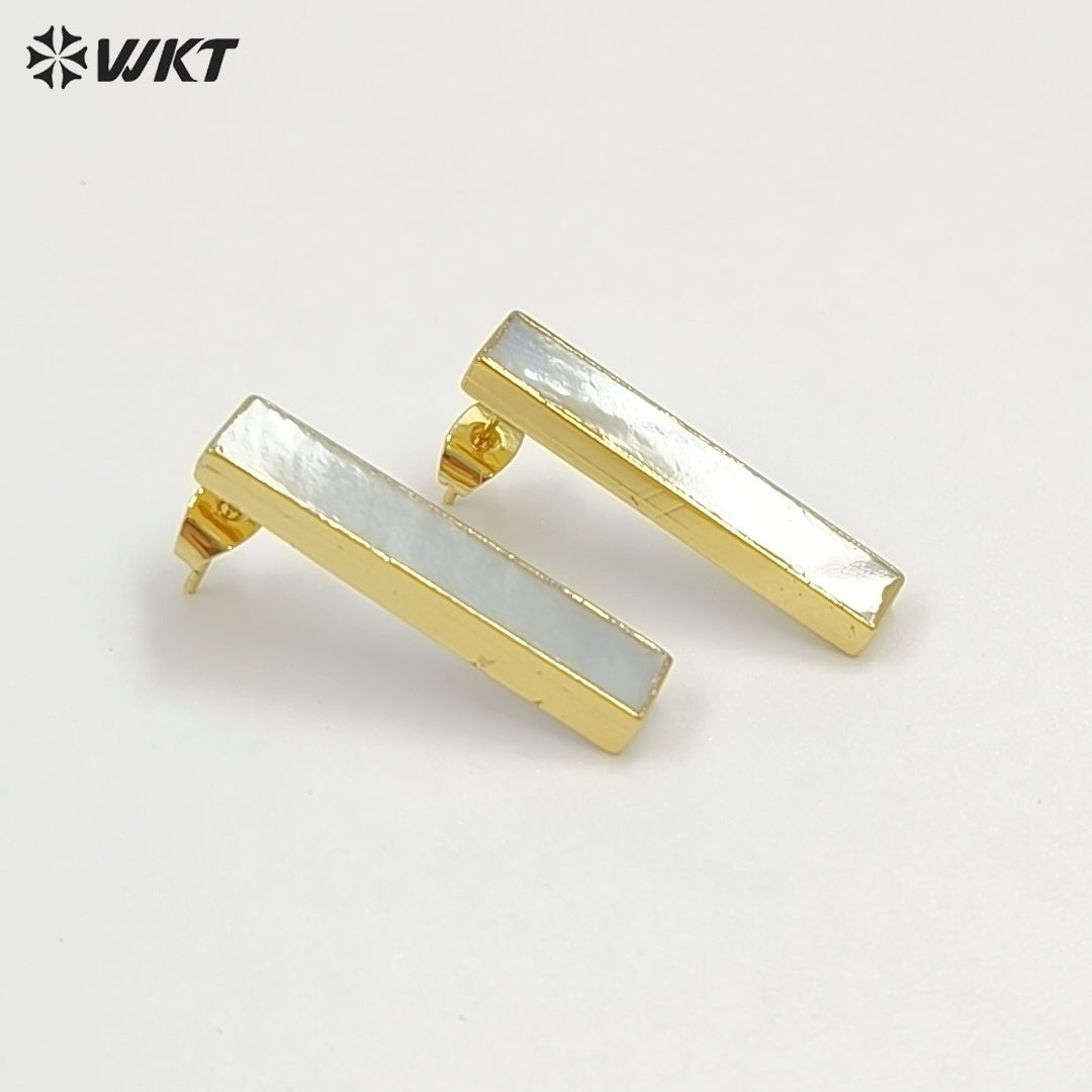 WT-E333 Wholesale High Quality Hot Sale Natural Shell Rectangle Bar Earring With 24k Real Gold Plated for Women Jewelry
