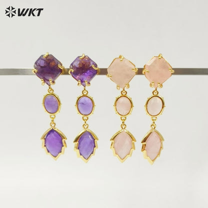 WT-E776 New Design Gemstones Ladies Earrings Colorful Stone for Women Jewelry in Holiday Parties Elegant Accessory