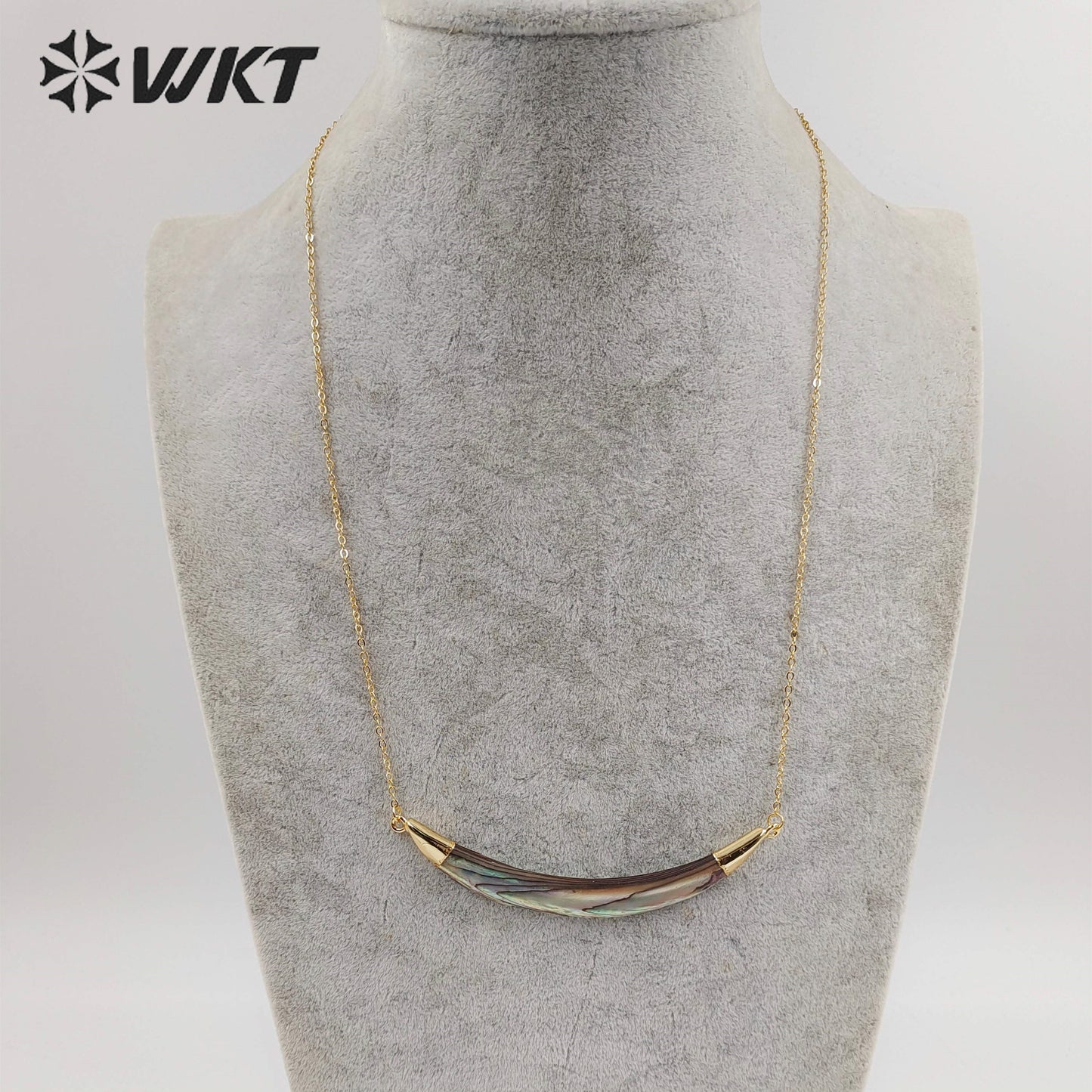WT-N470 Fashion Double Bails Natural Abalone Horn Necklace 18k Gold Plated Shell Horn Women Necklace With 18 Inch Chain