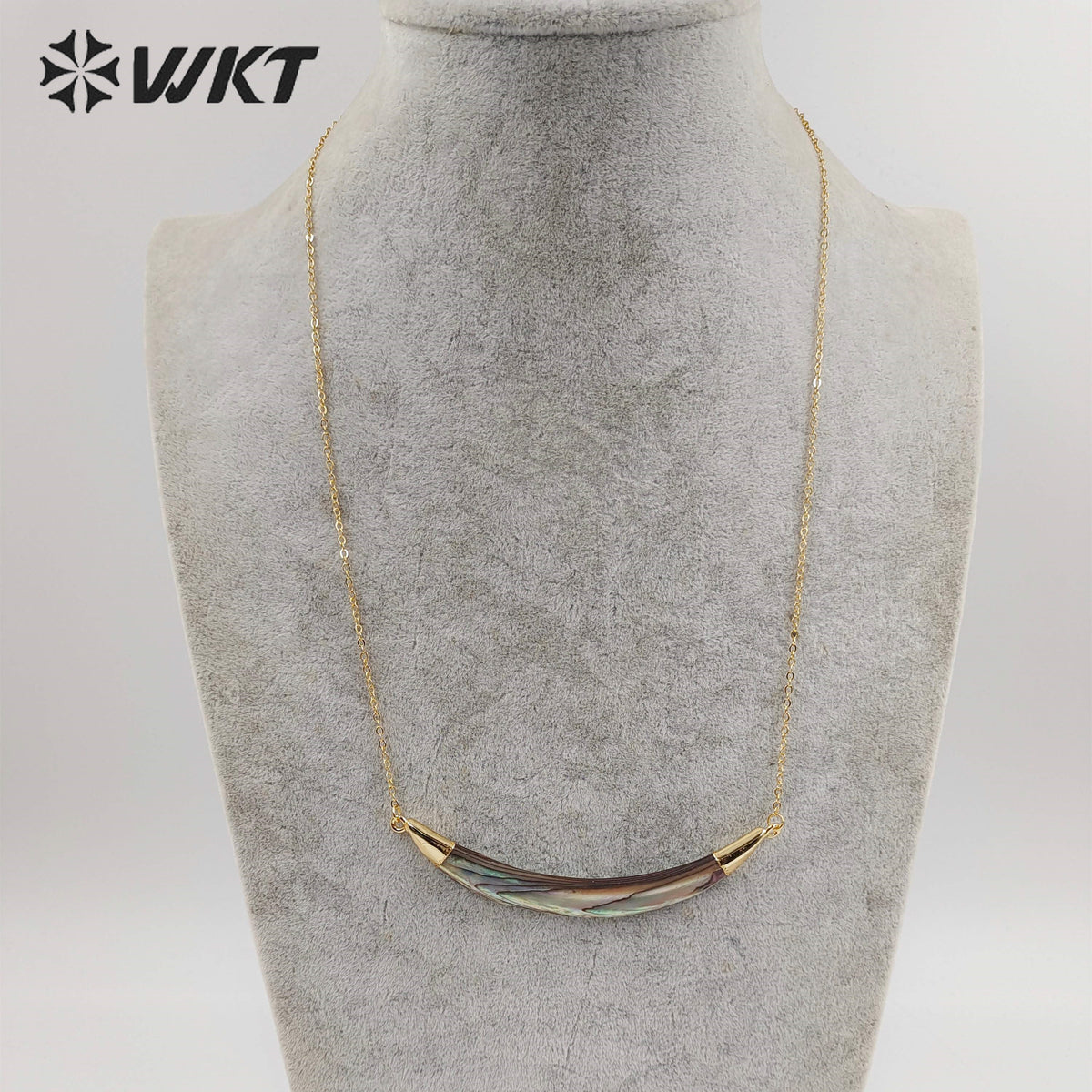WT-N470 Fashion Double Bails Natural Abalone Horn Necklace 18k Gold Plated Shell Horn Women Necklace With 18 Inch Chain