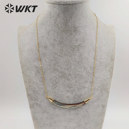 WT-N470 Fashion Double Bails Natural Abalone Horn Necklace 18k Gold Plated Shell Horn Women Necklace With 18 Inch Chain