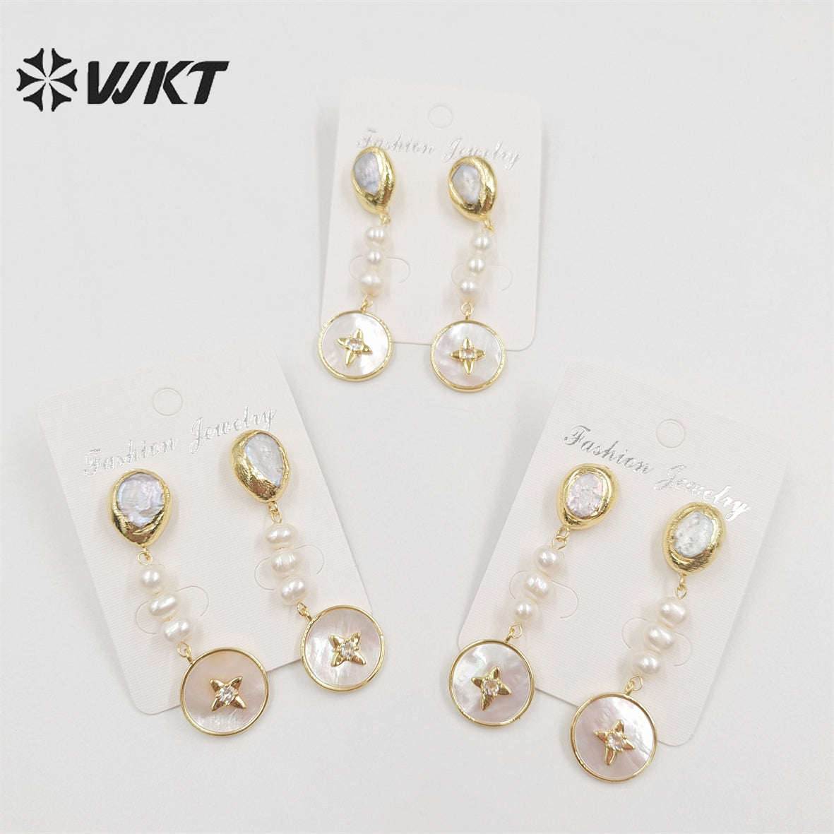 WT-MPE080 Women Gorgeous Gold Plated Natural Freshwater Pearl Earrings Delicate Long Charming Real Pearl Lady Studs