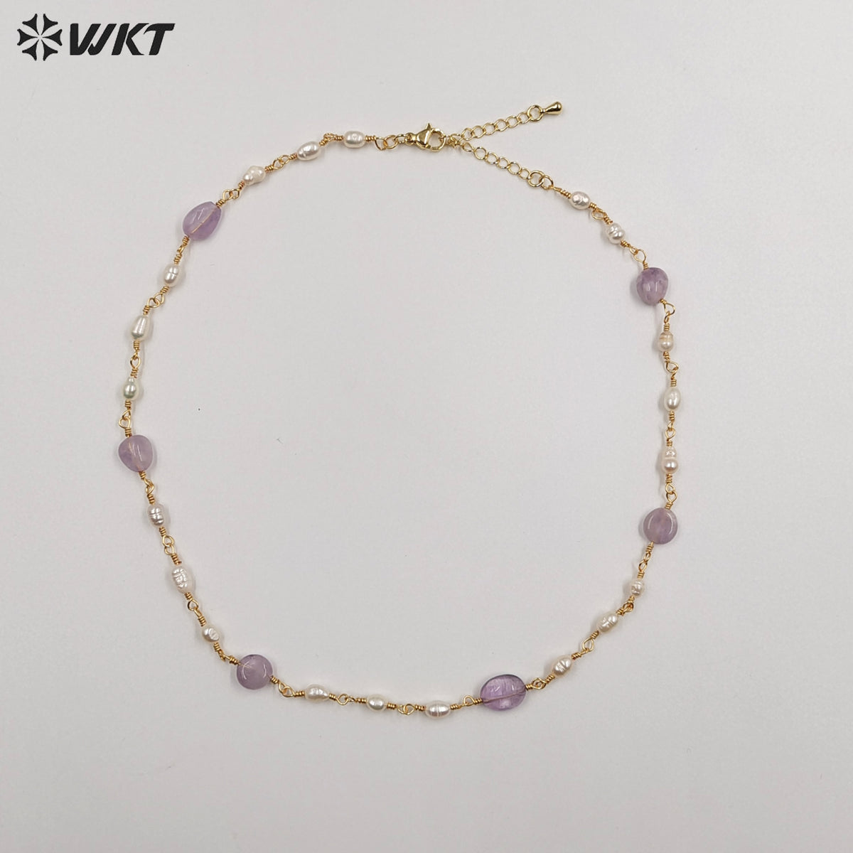 WT-JN246 Wholesale Vintage Pearl and Stone Natural 18k Chain Gold Plated Exquisite High Quality Beads Necklace