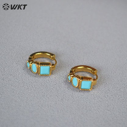 WT-E821 Fashionable Popular Natural Turquoise Copper Plated With Gold Little Earrings As Women Holiday Wearing Accessory