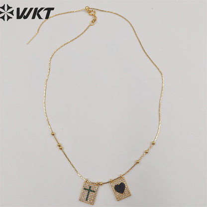 WT-N1385 Wholesale Fashion Gold Electroplated Micro Pave Cubic Zircon Necklace Lady Elegant Religious Cross Heart Necklace
