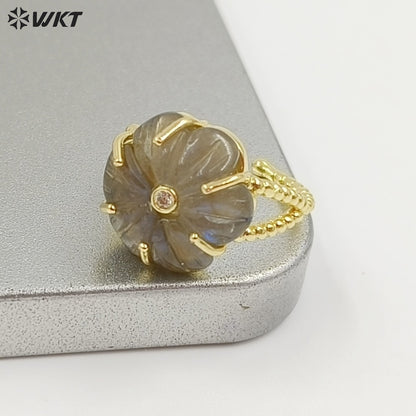 WT-R584 Wonderful Gold Plated Zircon And Natural Gemstones Lovely Flower Shape Adjustable Rings For Women Party Wearing Jewelry