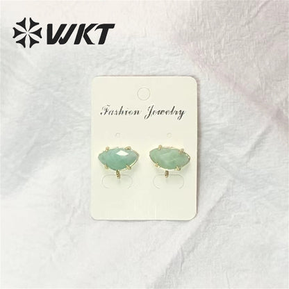 WT-E655 Fine Jewelry Design Fashion Natural Lapis Amazonite Stone Strawberry Crystal Amethysts Elegant Natural Stone Studs