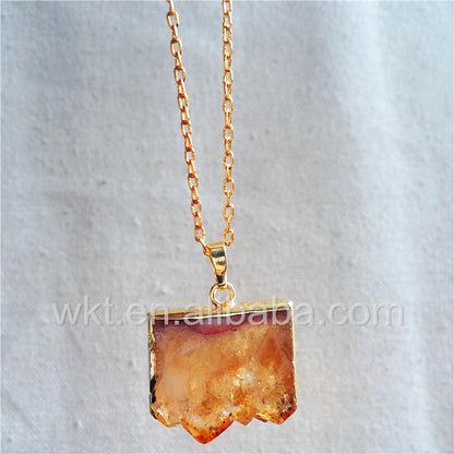 WT-N802 Christmas Presents for Women Natural Citrine Jewellery Necklace,Square Crystal Yellow Citrine Raw Stone Necklace