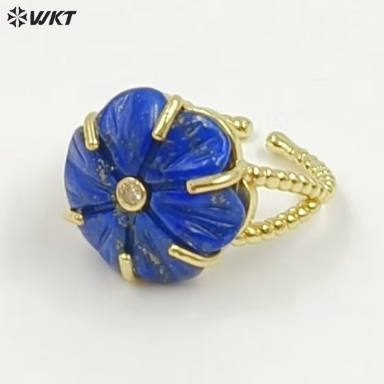 WT-R584 Wonderful Gold Plated Zircon And Natural Gemstones Lovely Flower Shape Adjustable Rings For Women Party Wearing Jewelry