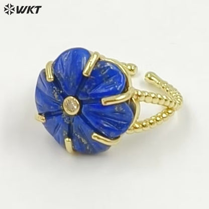 WT-R584 Wonderful Gold Plated Zircon And Natural Gemstones Lovely Flower Shape Adjustable Rings For Women Party Wearing Jewelry