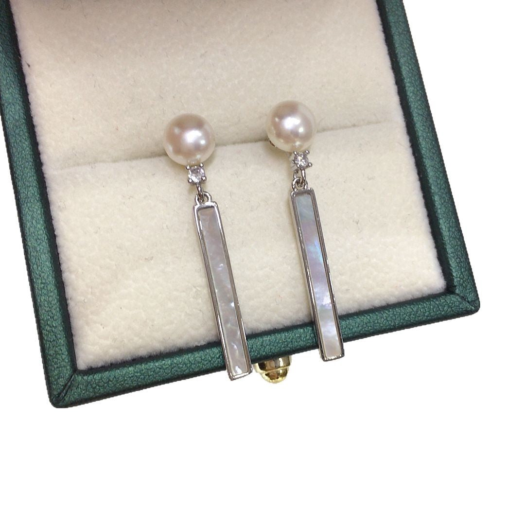 WT-MPE176 High Quality Trendy Gold and Silver Color Round Mother Of Pearl Long Pendants Earrings For Girls Party Jewelry
