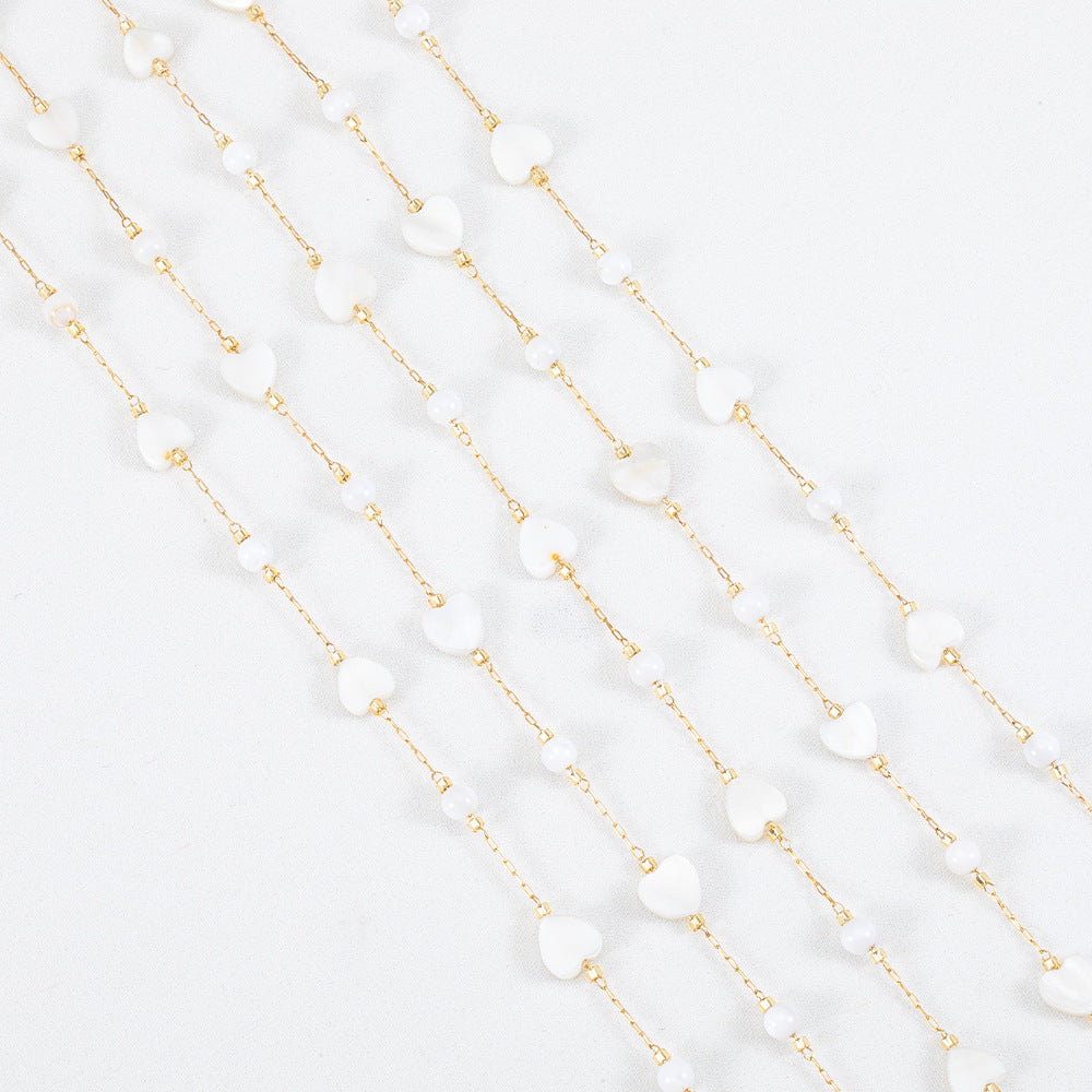 WT-STS021 Good Quality Natural Shell Heart Star Round Shape Stainless Steel Jewelry Chain As Handmade Necklace Accessory
