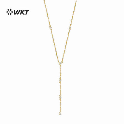 WT-MN1002 High Quality Romantic Style Gold Plated Long Necklace With Zircon Elegant Jewelry for Ladies Valentine's Day Gift