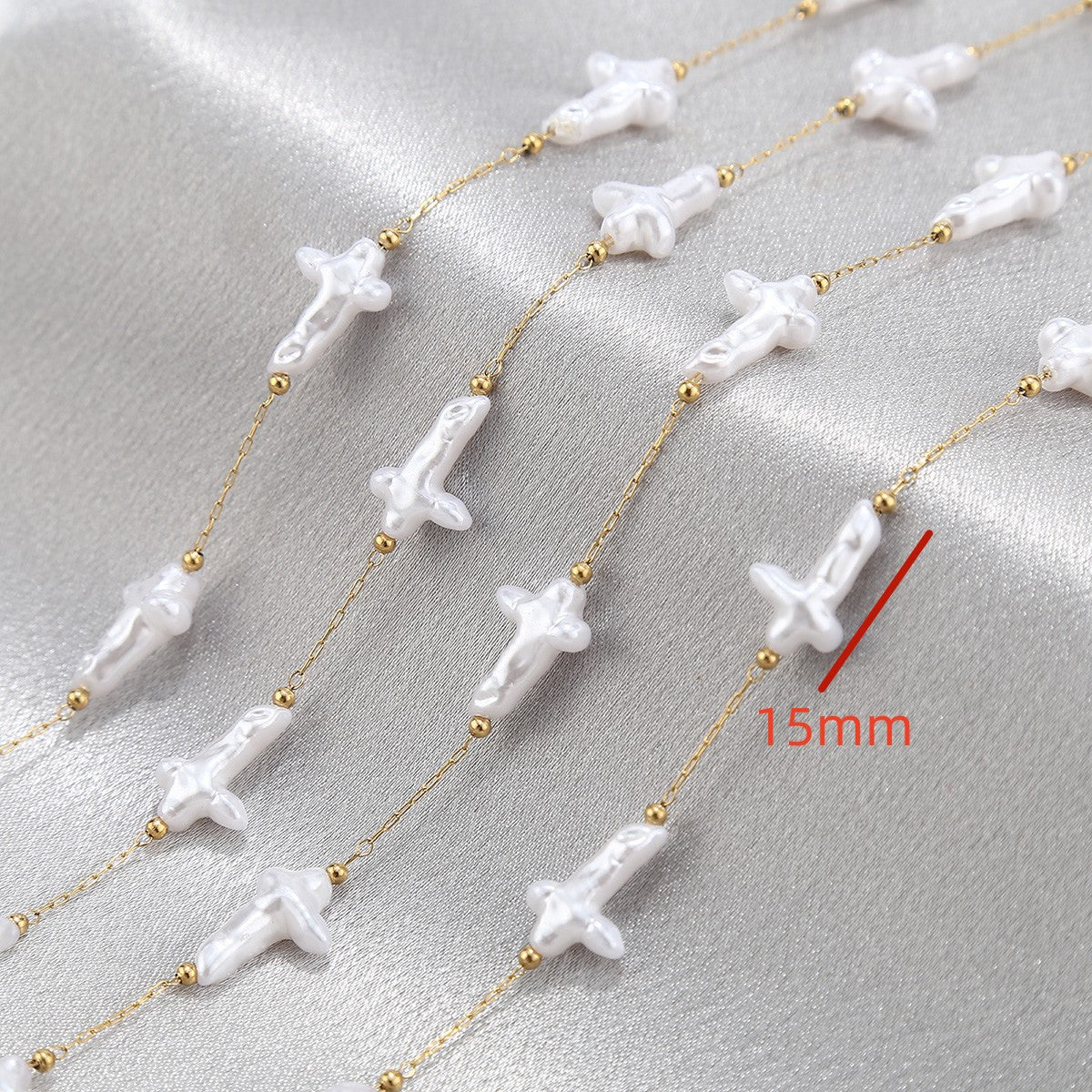 WT-STS020 Newest Fashion Artificial Pearl Flower Cross And Shell Moon Shape Stainless Steel Chain For Lady Bracelet Making