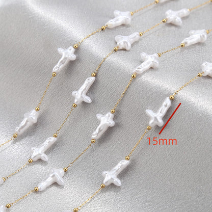 WT-STS020 Newest Fashion Artificial Pearl Flower Cross And Shell Moon Shape Stainless Steel Chain For Lady Bracelet Making