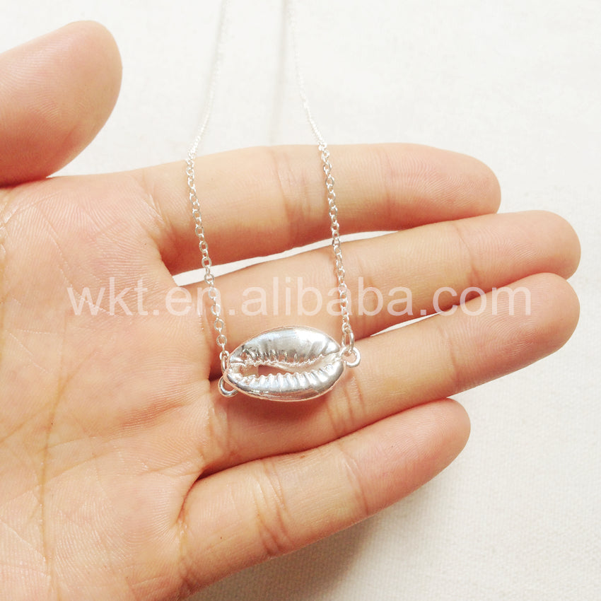 WT-JN016 Wholesale Lovely Charming Silver Plated Cowrie Shell Necklace Fashion Small Connector Shell Necklace