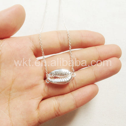 WT-JN016 Wholesale Lovely Charming Silver Plated Cowrie Shell Necklace Fashion Small Connector Shell Necklace