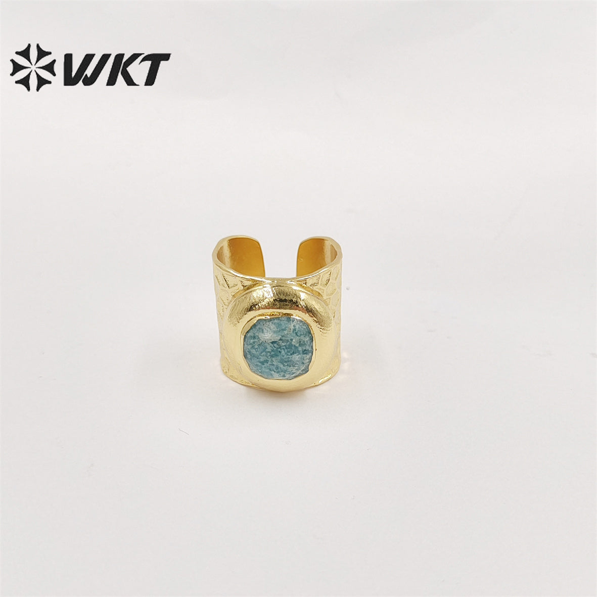 WT-R301 WKT New Design Fashion Gold Bezel 18k Real Gold Plated Natural Gemstone Ring Women Cocktail Finger Birthday Stone Ring