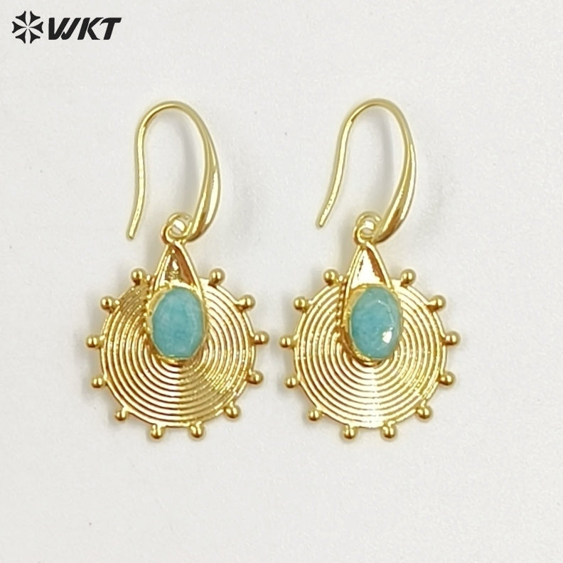 WT-E832 Amazing 18K Gold Plated Natural Gemstone Sun Shape Earrings For Women Popular Fashionable Decorative Accessories