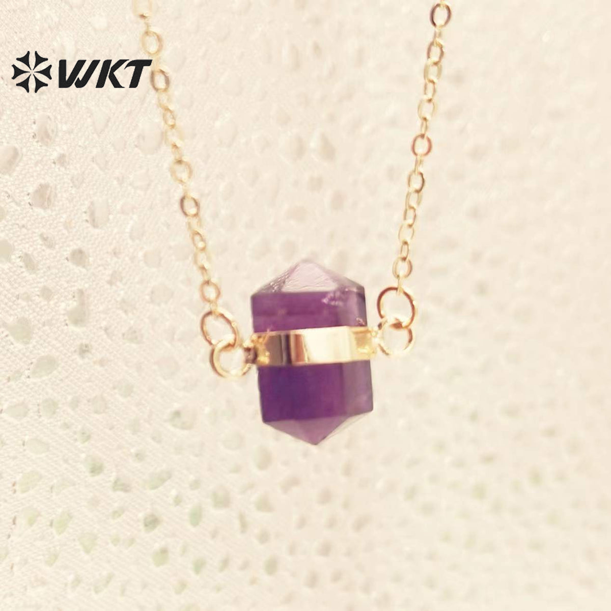 WT-N1379 Attractive Small Hexagon Necklace Fashion 18k Gold Plated Pendant Necklace Natural Crystal Quartz Pendant Necklace