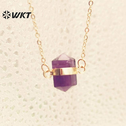 WT-N1379 Attractive Small Hexagon Necklace Fashion 18k Gold Plated Pendant Necklace Natural Crystal Quartz Pendant Necklace
