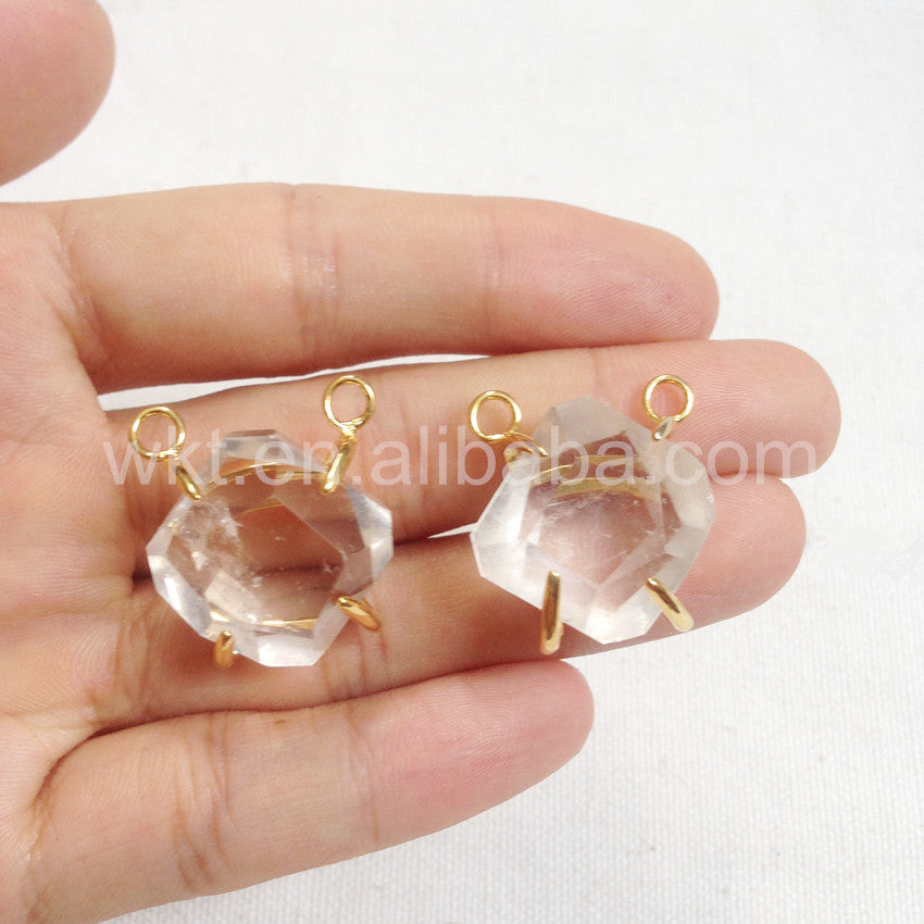 WT-P796 Clear Beautiful Wholesale Exclusive Design Natural With Double Loops 18k Gold Plated Crystal Quartz Pendant