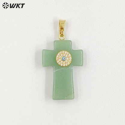 WT-P2046 Hot Sales Vintage Style Rose Quartz Multi Natural Gemstones With Zircon Cross Pendants For Women Fashion Jewelry Making