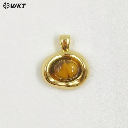 WT-P2030 High Quality 18K Gold Electroplated Tiger Eye Natural Gemstones Cute Little Round Pendant For Earrings Necklace DIY