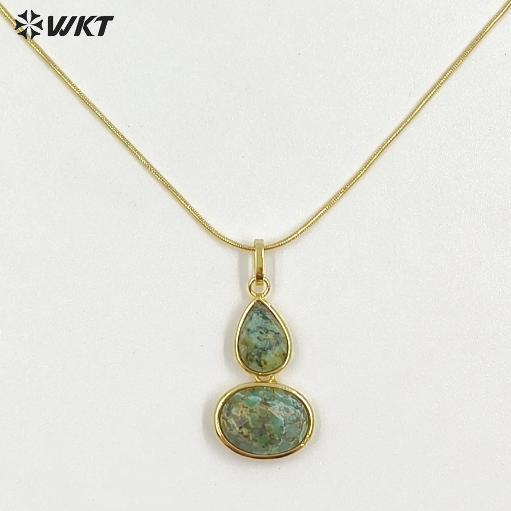WT-N1537 Trendy Minimalism Gold Plated Thin Chain With Natural Gemstone Gourd Shape Pendant Necklace For Women Daily Wearing
