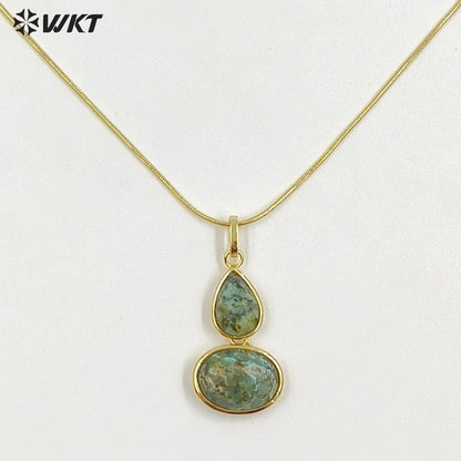 WT-N1537 Trendy Minimalism Gold Plated Thin Chain With Natural Gemstone Gourd Shape Pendant Necklace For Women Daily Wearing