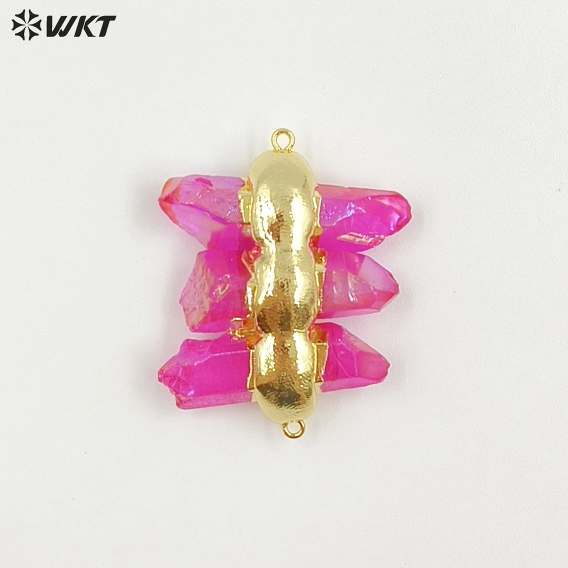 WT-P1612 WKT New Design Gold Electroplated Natural Crystal Quartz Pendant Lady Fashion Double Loops Stone Pendant