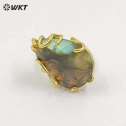 WT-R608 Wholesale Simple Style Gold Electroplated Natural Gemstones Waterdrop Shape Rings For Dance Party Matching Jewelry