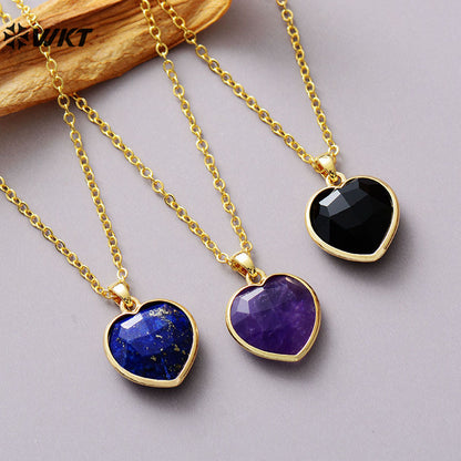 WT-N1486 Exquisite Gemstones Women Jewelry Heart Shape Amethyst Stone Necklace Gold Plated 18 Inches Chain Resist Tarnishable
