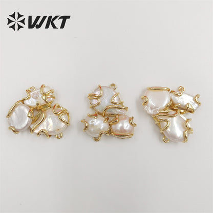 WT-JP307 Unique Triple Freshwater Pearl Pendant 18k Real Gold Plated Claw Prong Setting Pearl Findings for Jewelry Making