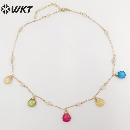 WT-N1383 Wholesale Fashion Gold Plated Dangle Charm Water Drop Necklace Elegant Lady Office Trendy Natural Stone Charm Necklace